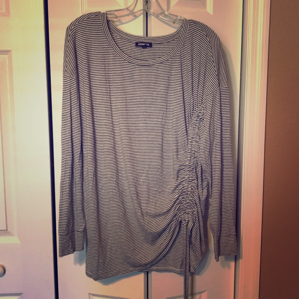 Express Striped Long Sleeve W/ Side Rouching